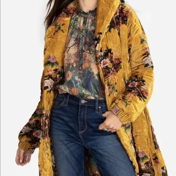 JOHNNY WAS flora quilted velvet mustard silk blend coat jacket New! Large, xxl - Picture 1 of 4